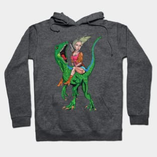 Woman Riding Velociraptor Hoodie